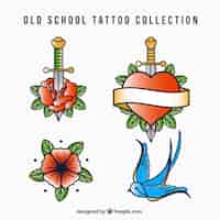 Kostenloser Vektor bunte alte schule tattoo-sammlung