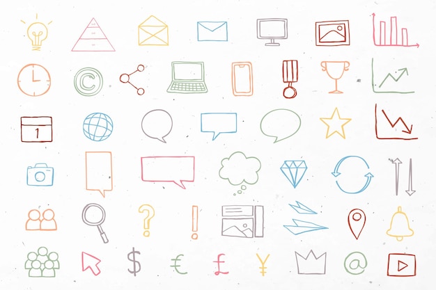 Bunte business-präsentation-icons-doodle-set