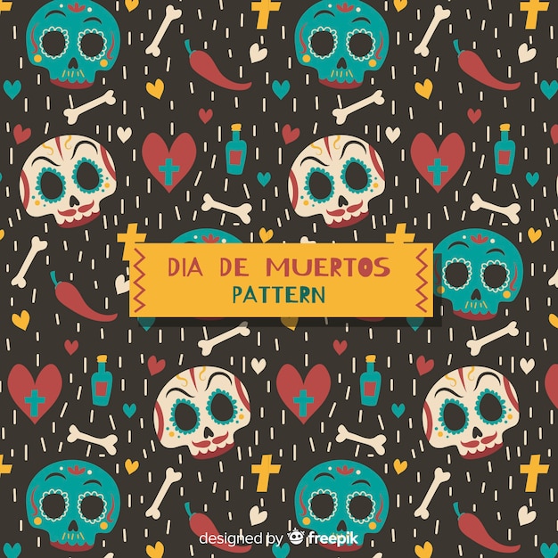 Bunte día de muertos musterkollektion mit flachem design