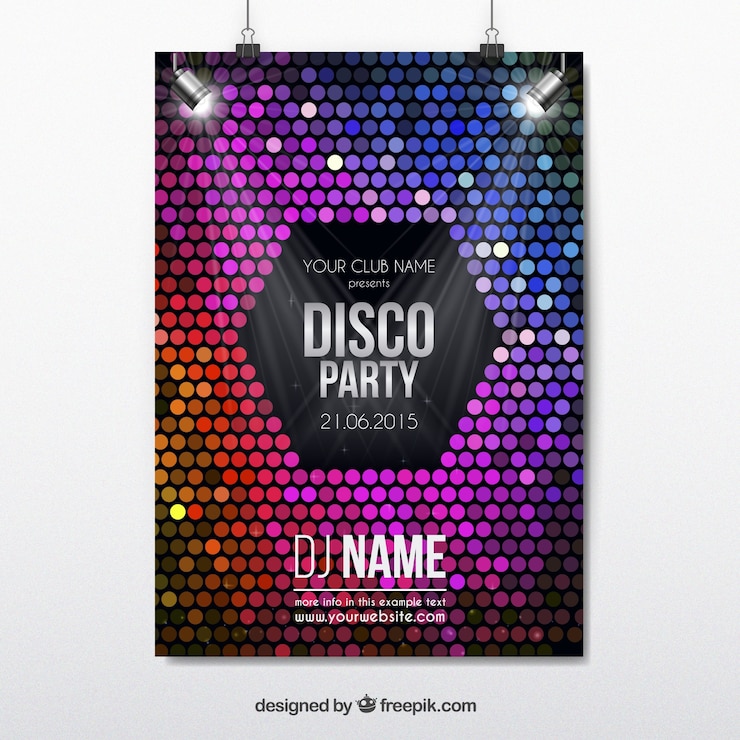 Kostenlose Vektor bunte disco flyer