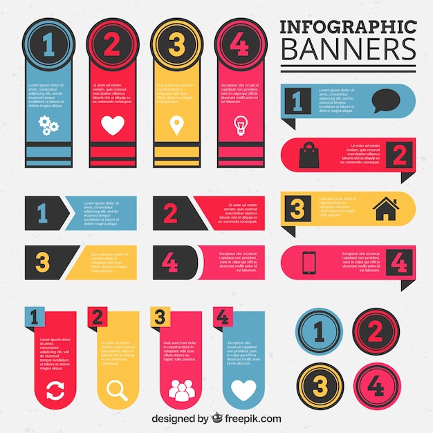 Kostenloser Vektor bunte fahnen für die infografiken