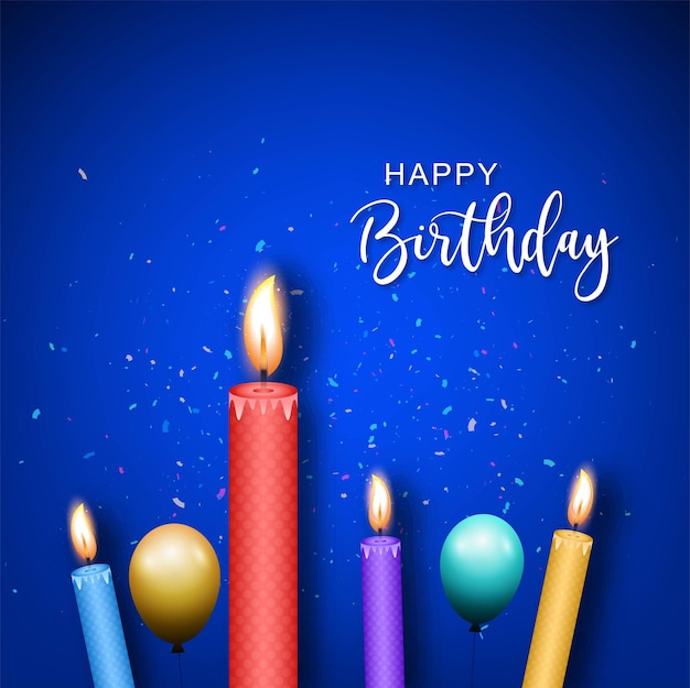 Bunte funkelnde Kerzen oder Ballon der Geburtstagsfeier auf blauem Hintergrund