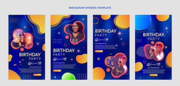 Kostenloser Vektor bunte geburtstags-instagram-geschichten mit farbverlauf