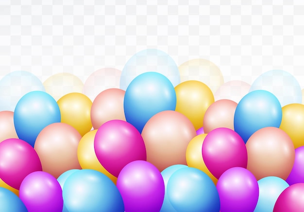 Kostenloser Vektor bunte geburtstagsballon-feierkarte auf transparentem hintergrund