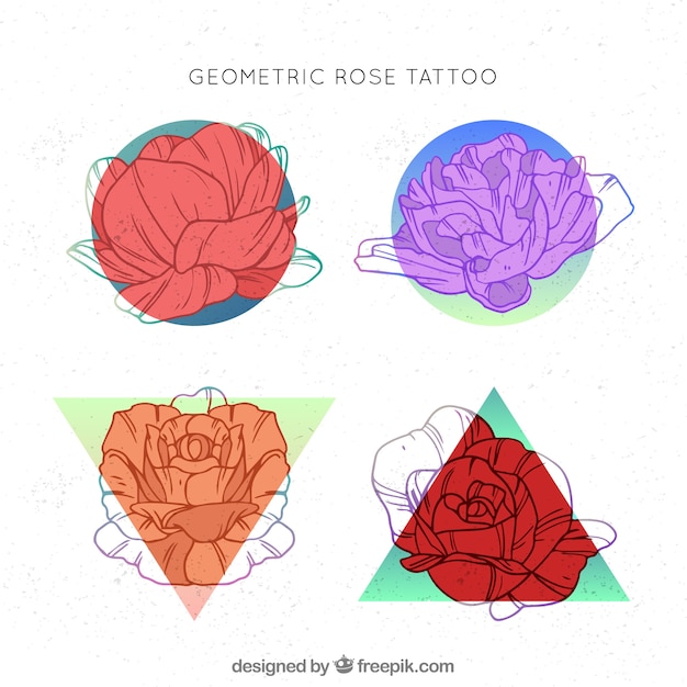 Bunte geometrische rosen tattoo-sammlung