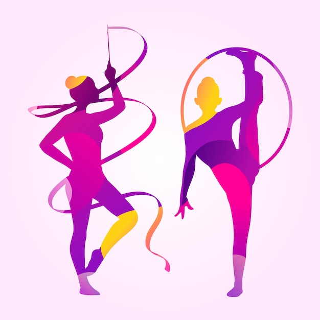 Bunte gymnastik-silhouette mit farbverlauf