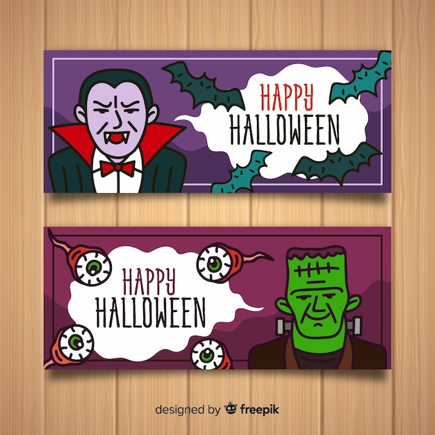 Bunte halloween-banner mit flachem design