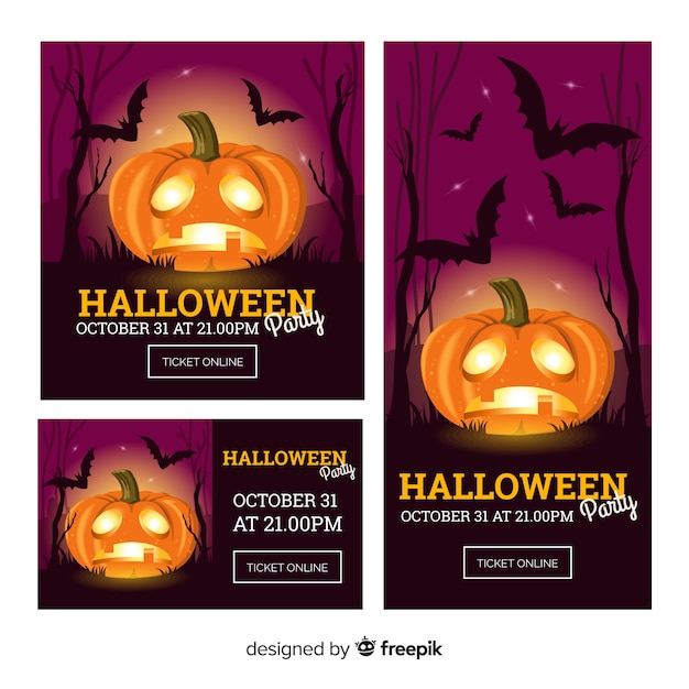 Bunte halloween-banner mit realistischem design