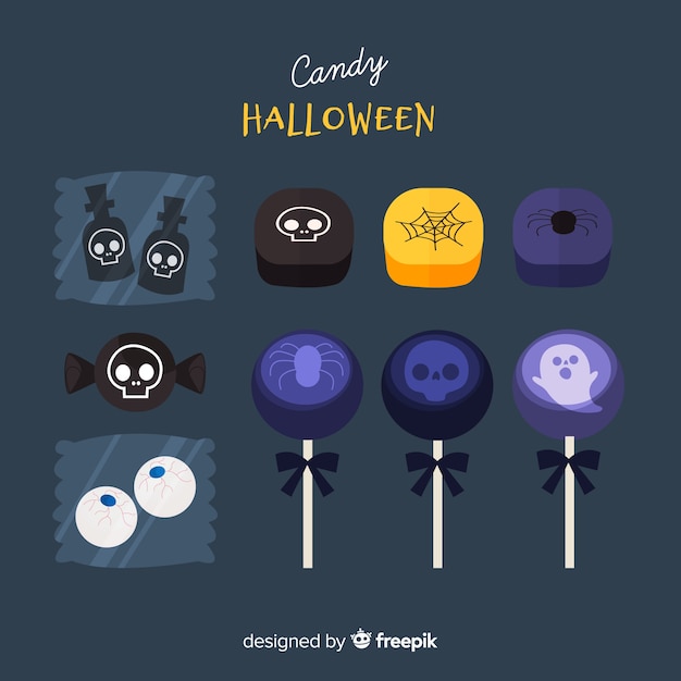 Bunte Halloween-Süßigkeitsammlung mit flachem Design