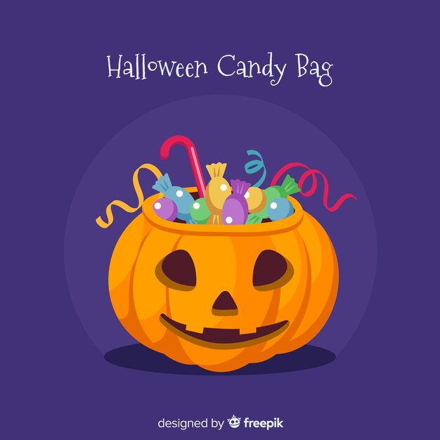 Bunte halloween-süßigkeitstasche mit flachem design