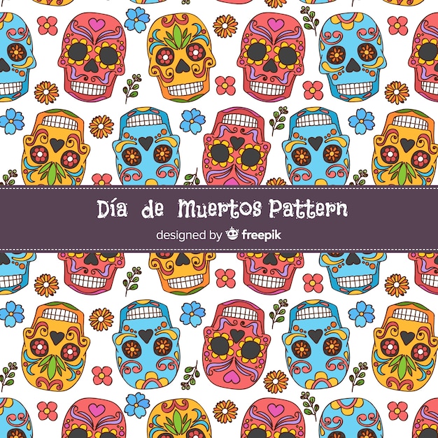 Bunte hand gezeichnete día de muertos-mustersammlung