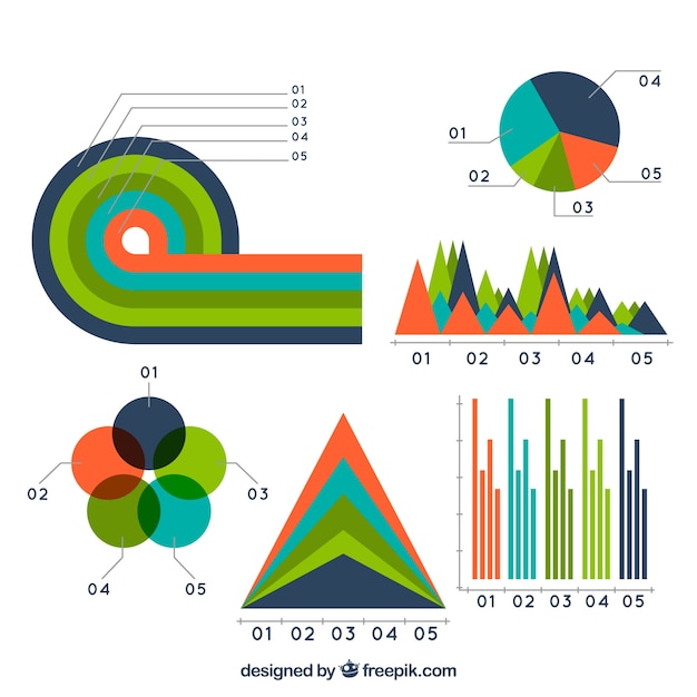 Kostenloser Vektor bunte infographic elementansammlung in der flachen art