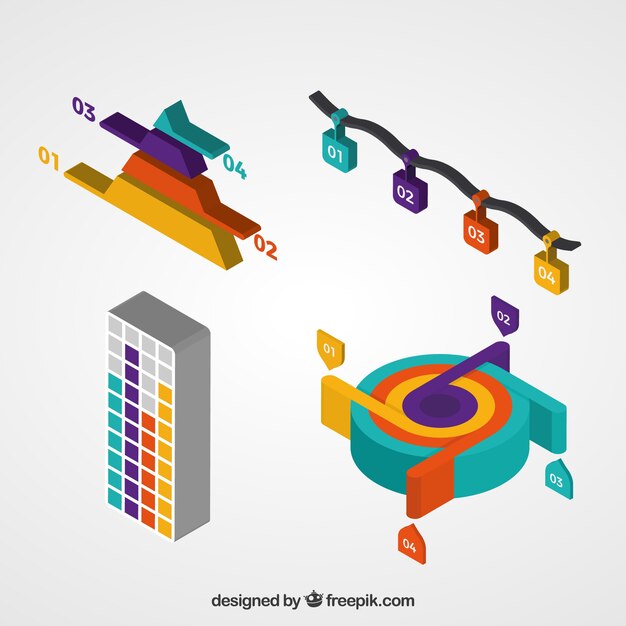 Bunte isometrische infographic Schritte