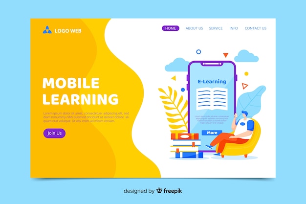 Kostenloser Vektor bunte landingpage mit smartphone