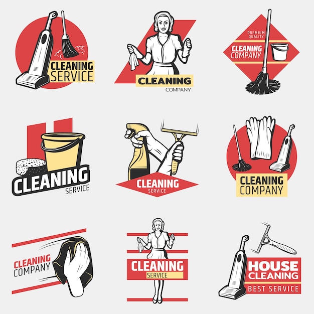 Kostenloser Vektor bunte logos der reinigungsfirma
