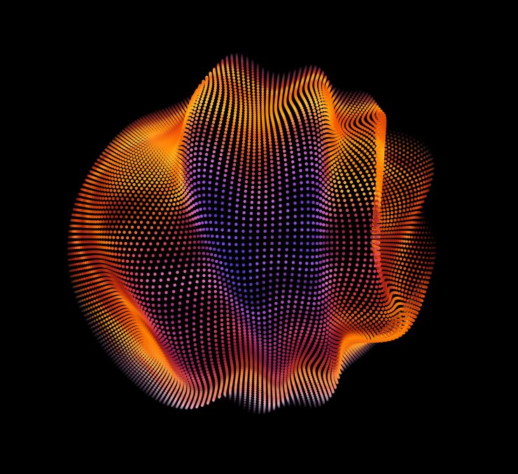 Kostenlose Vektor bunte masche des abstrakten vektors auf dunklem hintergrund. karte im futuristischen stil. eleganter hintergrund für geschäftspräsentationen. beschädigte punktkugel. chaos-ästhetik