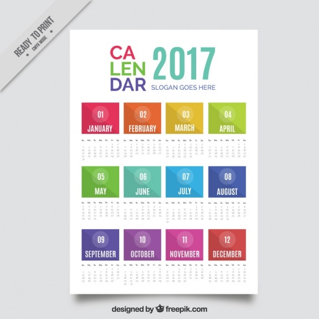 Kostenloser Vektor bunte moderne 2017 neue jahreskalender