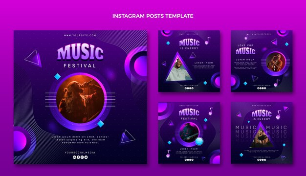 Bunte Musikfestival-Instagram-Beiträge mit Farbverlauf