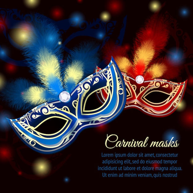 Bunte Parteimaske des venetianischen Karnevalskarnevals auf dunkler funkelnder Hintergrundschablone