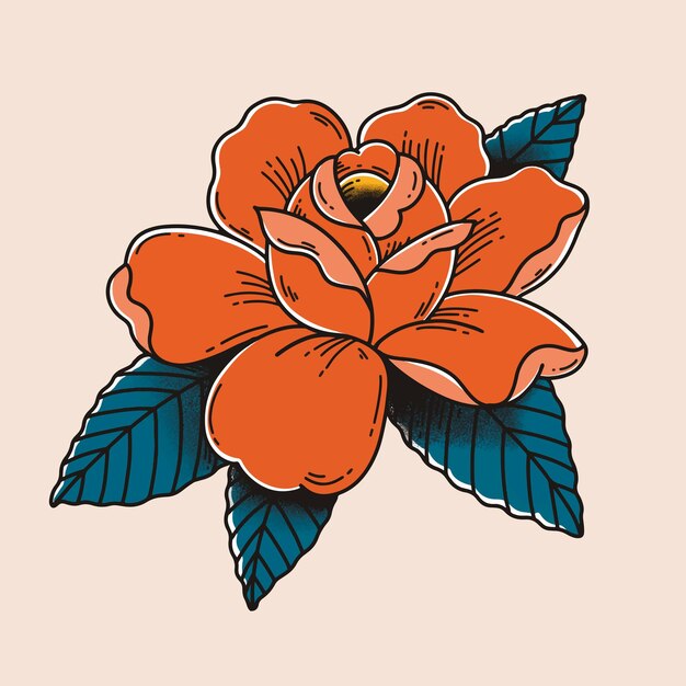 Bunte Retro-Rose Tattoo-Vektor-Design mit Pastellhintergrund