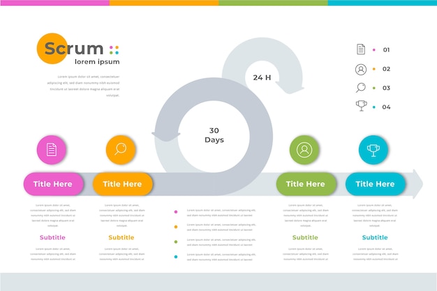 Kostenloser Vektor bunte scrum-infografik-vorlage