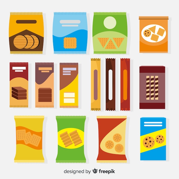 Bunte snack-sammlung mit flachem design