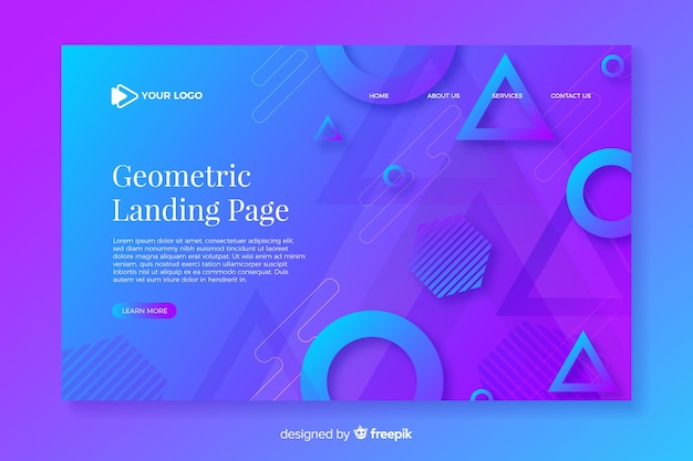 Bunte steigungslandungsseite mit geometrischen elementen
