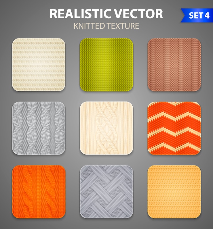 Kostenlose Vektor bunte strickmuster 9 realistische quadratische muster