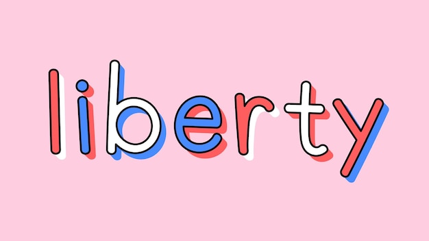 Kostenloser Vektor bunte typografie des niedlichen doodle liberty-textvektors auf rosa