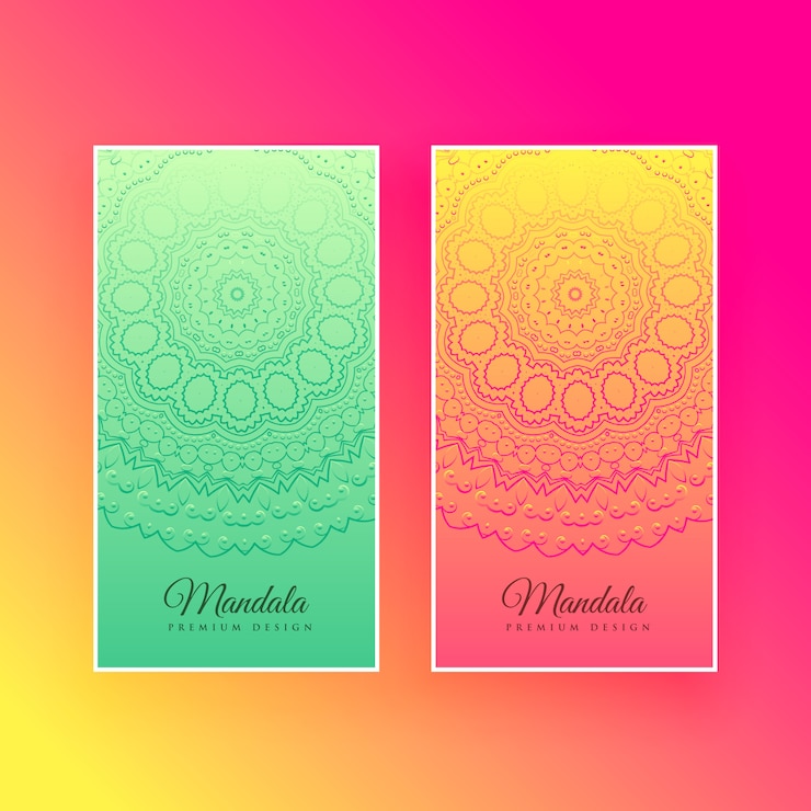 Kostenlose Vektor bunte vertikale karten des mandaladesigns