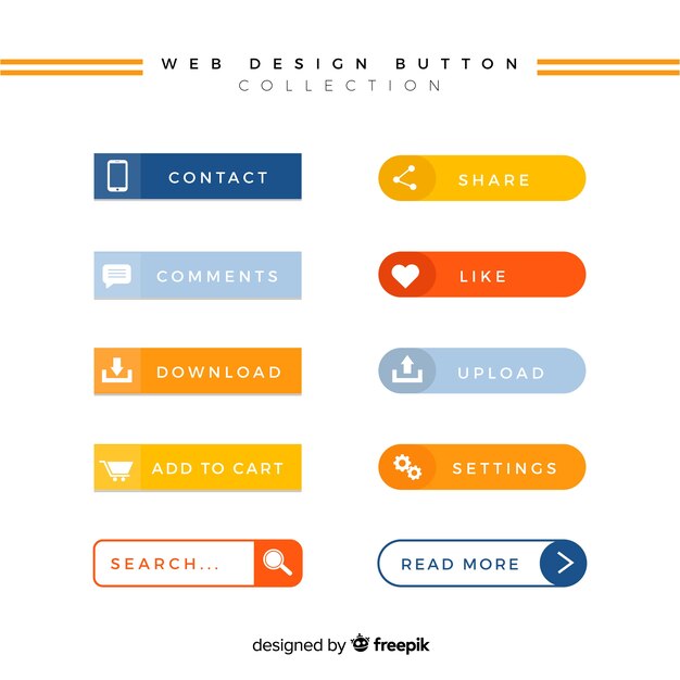 Bunte Webdesignknopfsammlung mit flachem Design