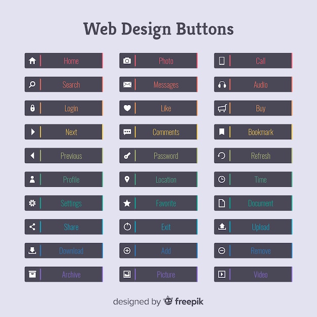 Bunte Webdesignknopfsammlung mit flachem Design