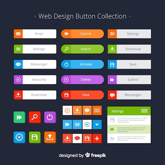Bunte webdesignknopfsammlung mit flachem design