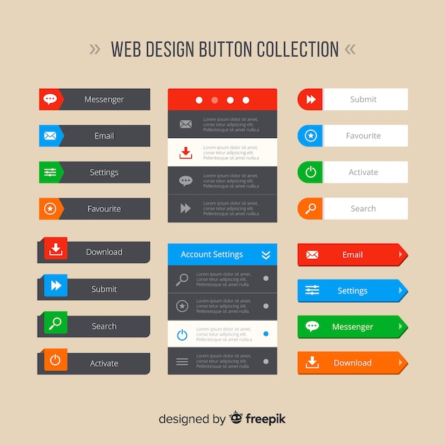 Bunte Webdesignknopfsammlung mit flachem Design