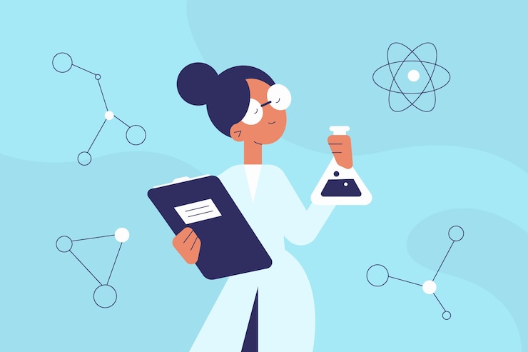 Kostenlose Vektor bunte weibliche wissenschaftlerillustration