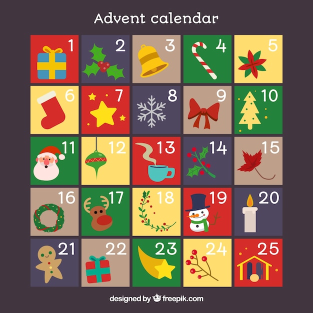 Kostenloser Vektor bunter adventskalender auf einem braunen hintergrund