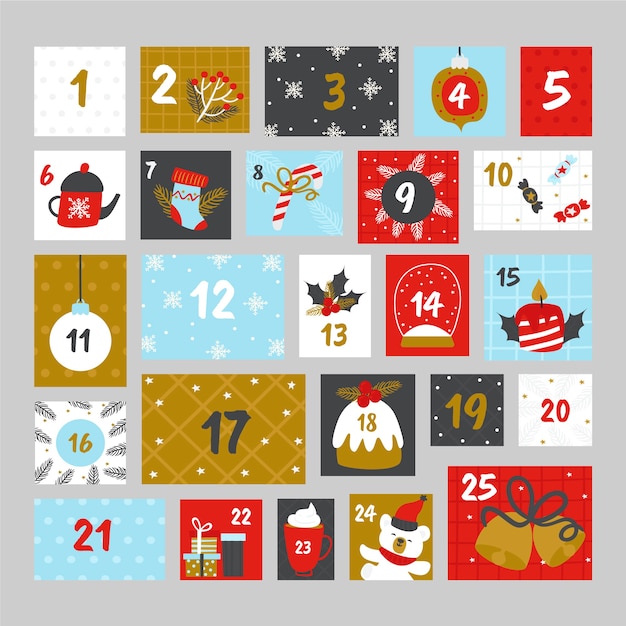 Kostenloser Vektor bunter adventskalender im flachen design