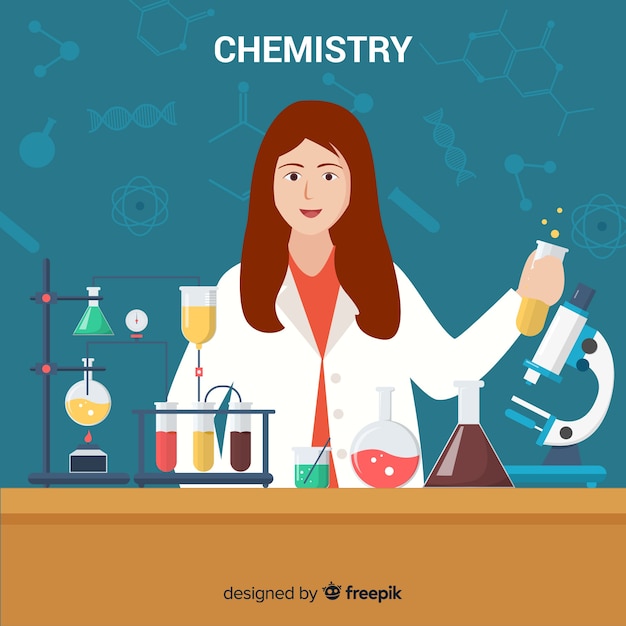 Bunter flacher Chemikerfrauenhintergrund