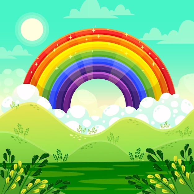 Bunter Regenbogen im flachen Design