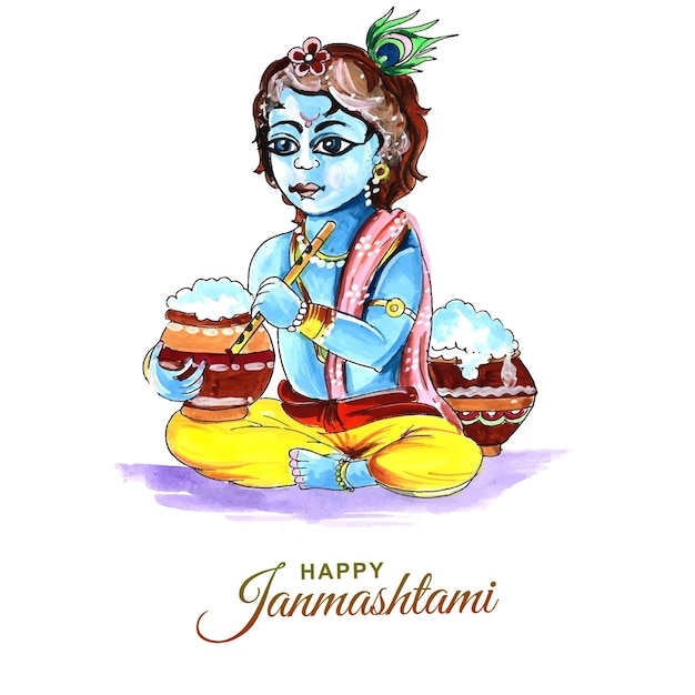 Kostenloser Vektor bunter religiöser krishna janmashtami kartenhintergrund