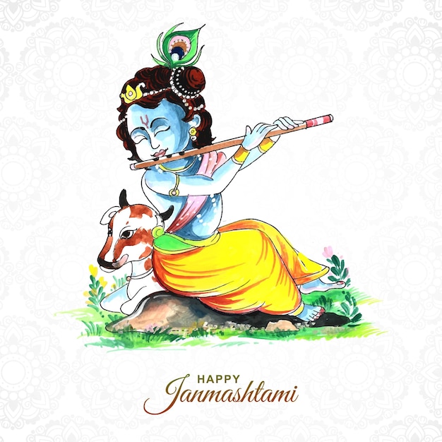 Kostenloser Vektor bunter religiöser krishna janmashtami kartenhintergrund