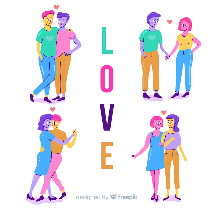 Kostenlose Vektor bunter valentinstagpaarsatz