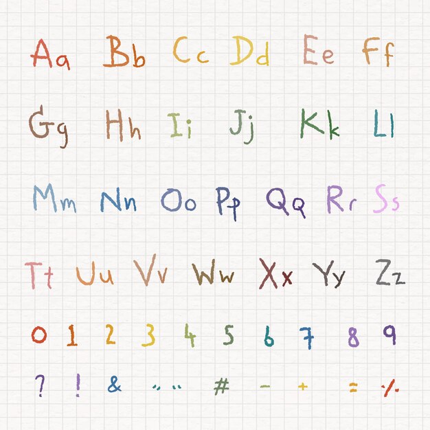 Buntes Alphabet und Zahl gesetzt auf einem weißen Papier