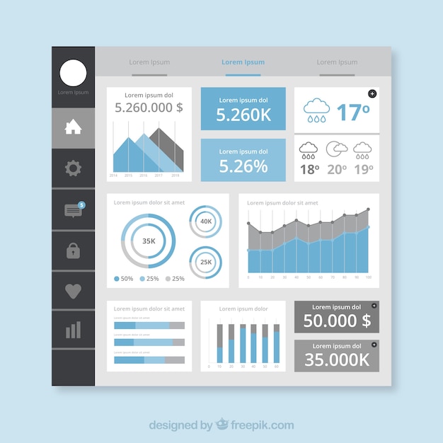 Kostenloser Vektor buntes app-armaturenbrett mit flachem design