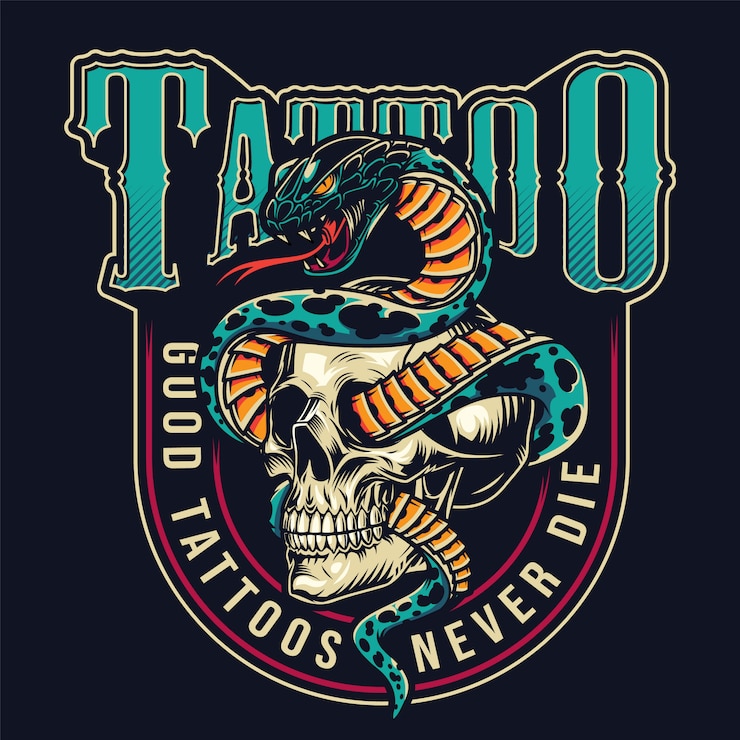 Kostenlose Vektor buntes etikett des vintage tattoo studios