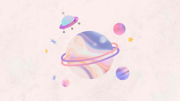 Buntes Galaxie-Aquarellgekritzel mit einem UFO