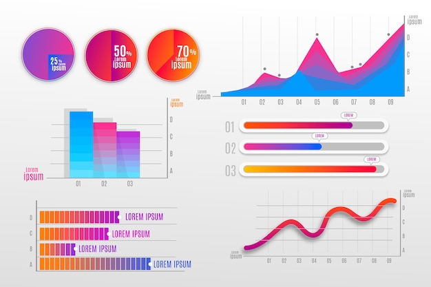 Kostenloser Vektor buntes infografikpaket mit farbverlauf