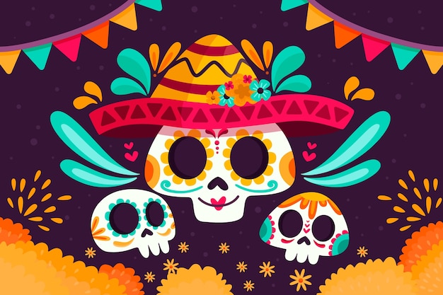 Buntes mexikanisches Hintergrundkonzept des flachen Designs