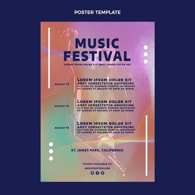 Kostenloser Vektor buntes musikfestivalplakat mit farbverlauf