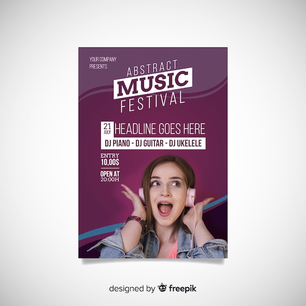 Kostenloser Vektor buntes musikfestivalplakat mit foto